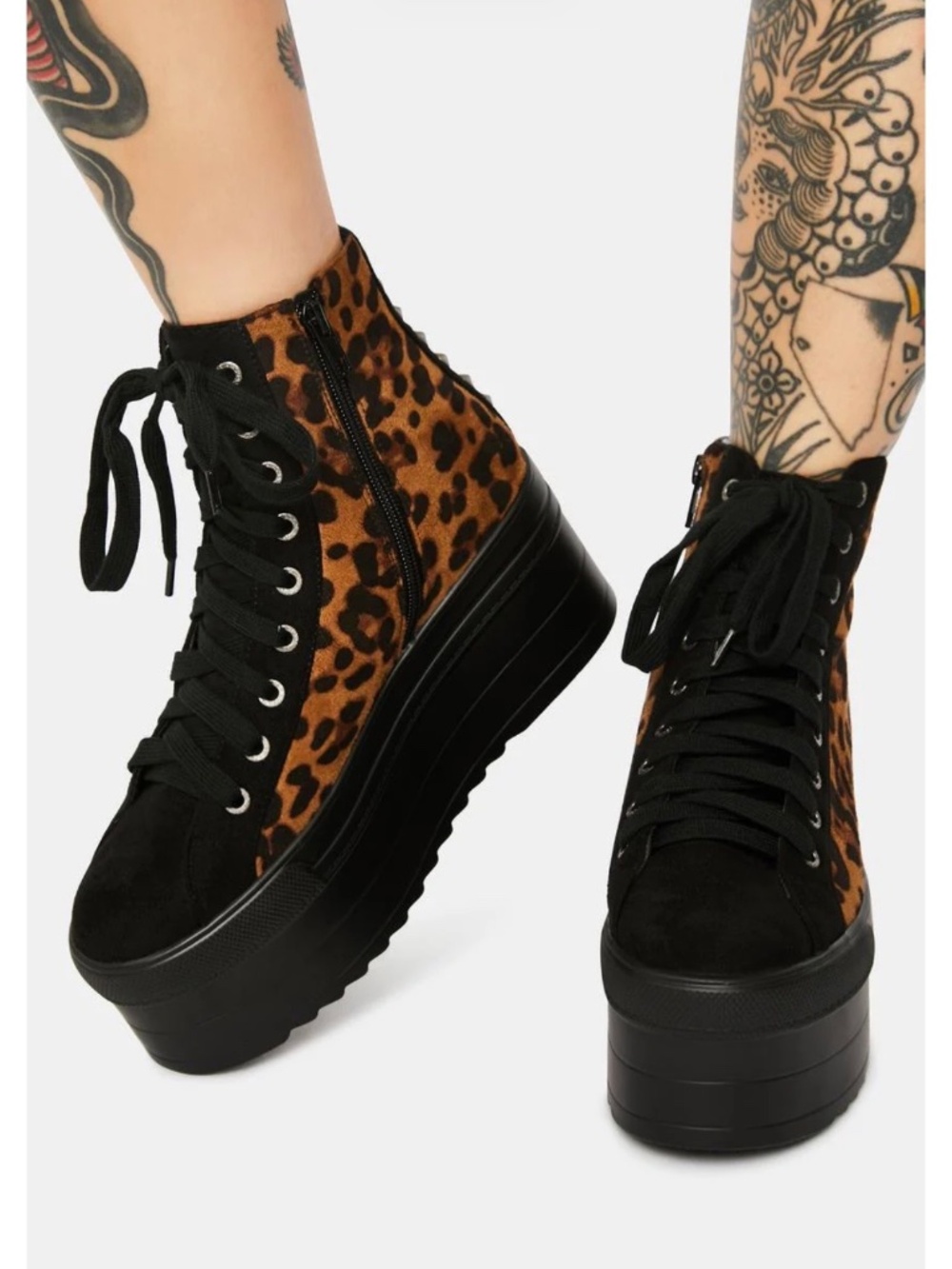 Leopard Print Platform Sneakers – Chunky Black Sole - Picture 3 of 3